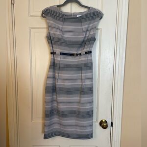 Calvin Klein Women's Black & Gray Stripe Sheath Dress Belted  Size 8